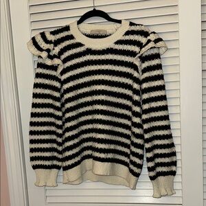 LOFT Black and Cream Striped Sweater - XL